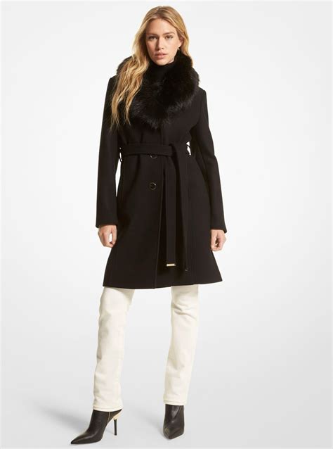 michael kors faux fur-collar wool blend coat|Michael Kors faux fur coat.